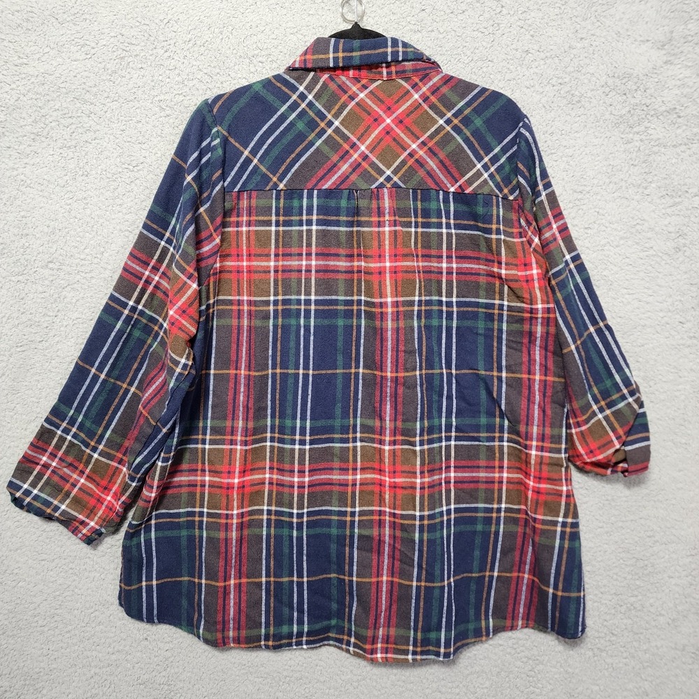 Andree by Unit Womens Flannel Long Sleeve Size 1X Red Blue Button Down Plus Size - Picture 7 of 9
